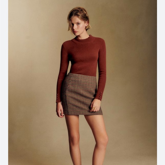 NWT SÉZANE Malia Wool-Blend Mini Skirt Multicolored Houndstooth ❤️ FR36/US4